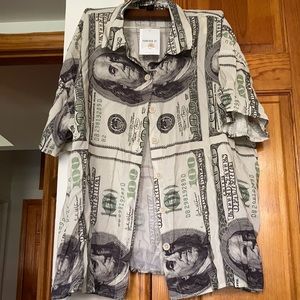 Money Print Button Up Short Sleeve